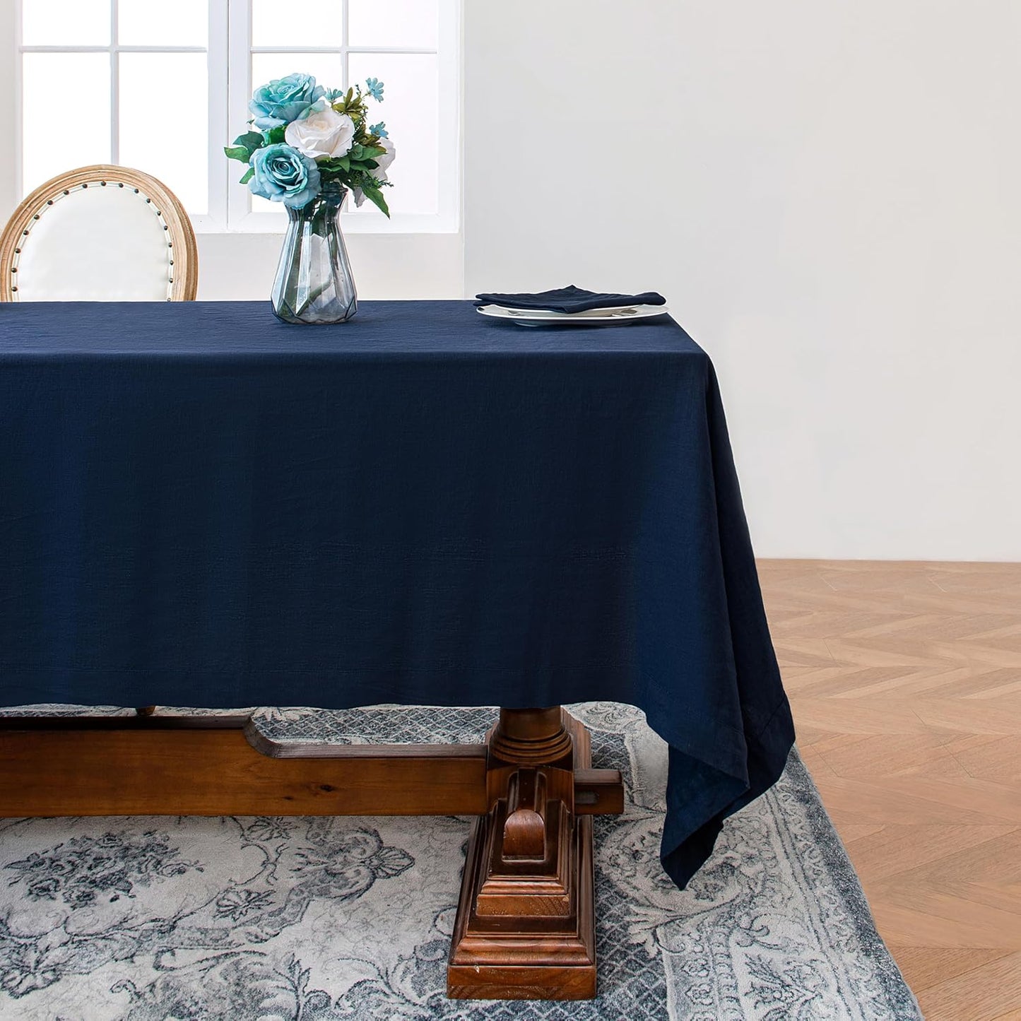 Linen World Linen Tablecloth,100% French Linen Navy Tablecloth 120" x 60" Inch,Washable Rectangular Tablecloth for Dining,Outdoor,Weddings and Restaurants,Decorative Thanksgiving Christmas