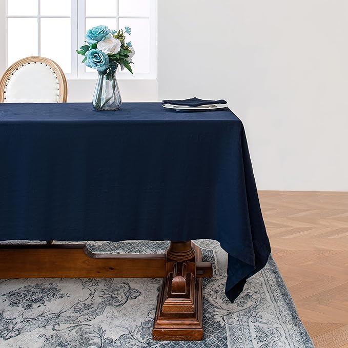 Linen World Linen Tablecloth,100% French Linen Navy Tablecloth 108" x 60" Inch,Washable Rectangular Tablecloth for Dining,Outdoor,Weddings and Restaurants,Decorative Thanksgiving Christmas