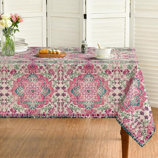 Horaldaily Boho Bohemia Style Tablecloth 60×140 Inch Rectangular, Pink Vintage Country Rustic Farmhouse Magical Fall Orange Washable Seasonal Table Cover for Party Picnic Dinner Decor