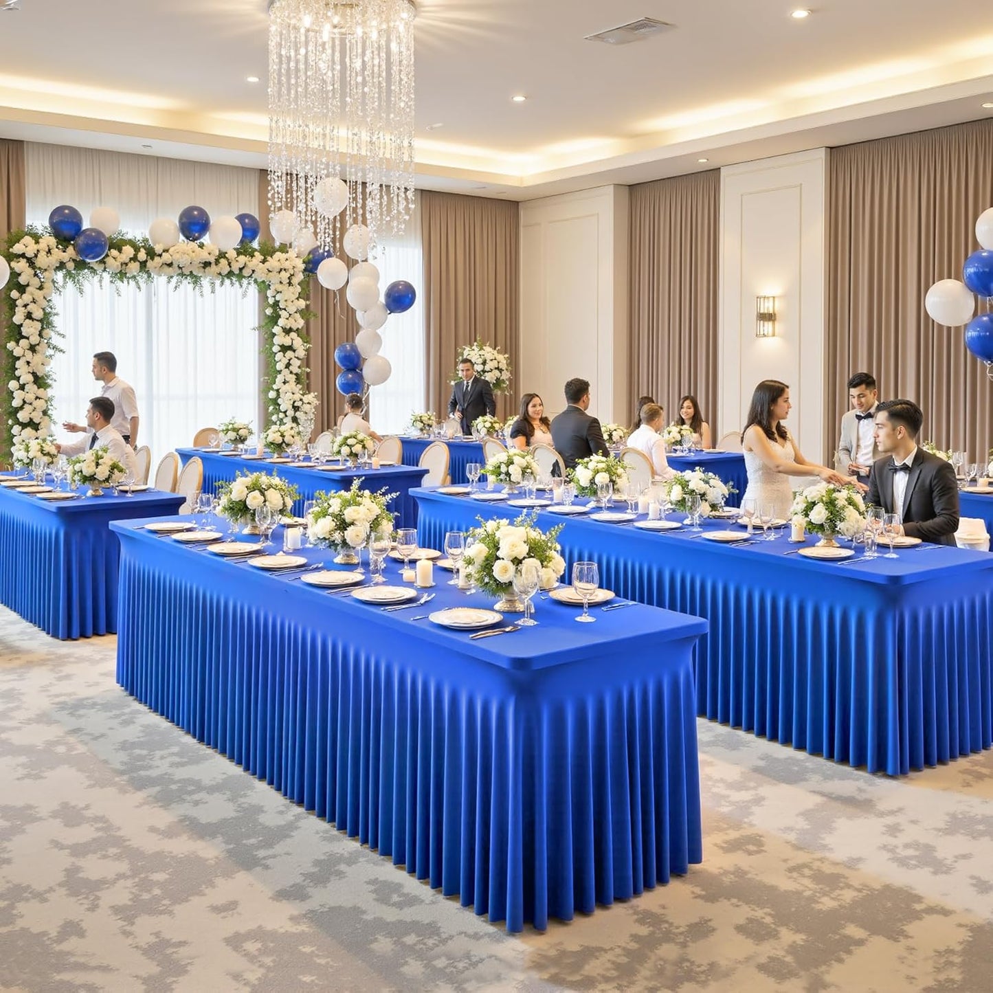 Besutolife 4 Pack Royal Blue Spandex Tablecloth for 6ft Rectangle Tables Fitted Table Cloth Stretch Table Covers Skirt 6ft Rectangular Tablecloths for Banquet Parties Wedding Decorations