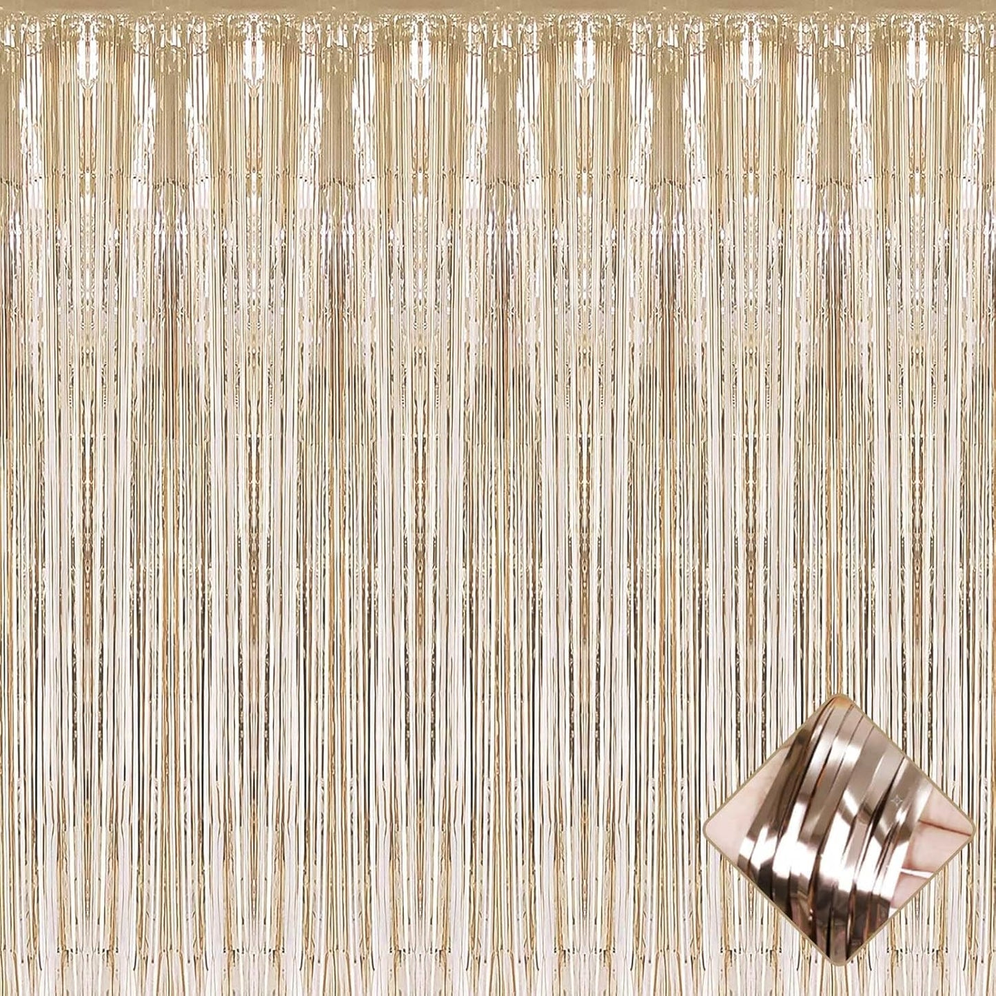 4 Pack 3.3Ft x 6.6Ft Champagne Gold Foil Fringe Curtain Backdrop, Metallic Tinsel Foil Fringe Streamers Curtains Background for Photo Booth, Birthday, Wedding, Valentine's Day Party Decoration