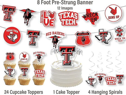 Texas Tech Party Supplies for Football, Birthday Gift, Graduation Party Banner and Cake Toppers (42 Pieces) (Texas Tech Red Raiders)