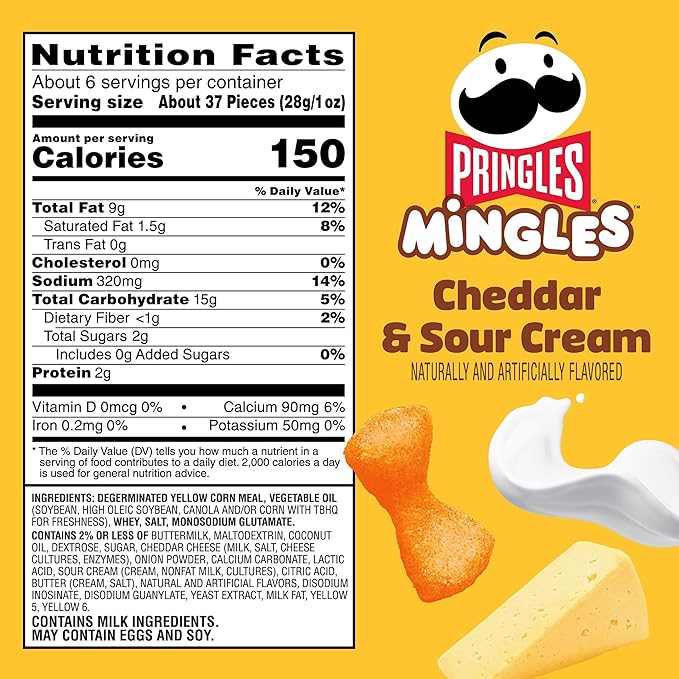 Pringles Mingles Puffed Snacks, Cheddar and Sour Cream, Cheese Puffs, Salty Snacks (6 Bags)