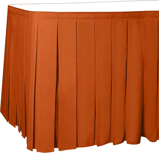 Ultimate Textile Pleat Polyester Fabric Table Skirt - Machine Washable, Flame Resistant, Cut & Sewn in NJ, Desk Skirt - Orange, 21' Box Pleat x 42" h