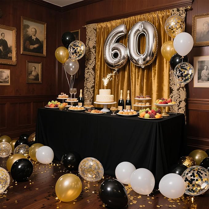 Black Gold Confetti Balloons, 12 Inch Black and Gold Balloons with Ribbons Party Decorations for Graduation Birthday Wedding Prom Engagement New Years Bridal Shower Bachelorette Cocktail Party