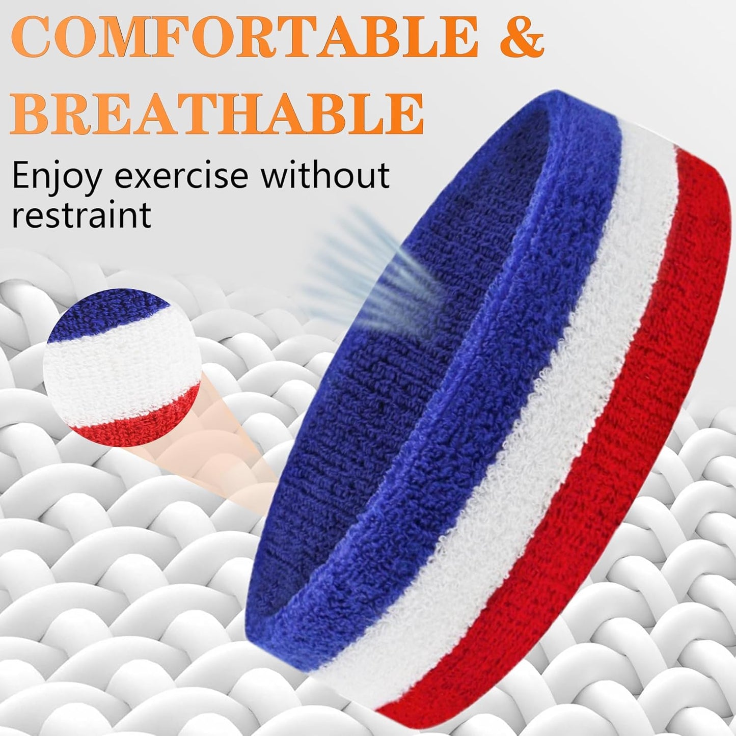 6 Pieces Sweatband Set Sports Headband Wristband Set, Moisture Wicking Athletic Sweatbands 4 Wrist Sweatband and 2 Headbands, Terry Cloth Sweat Absorbing Head Band for Workout