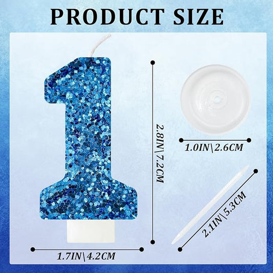 Zailo Birthday Number Candles, Glitter Number Candle Cake Decorations with Sequins, Cupcake Decorations for Girls, Women, Party Anniversary Celebrations (Number 1, Blue)
