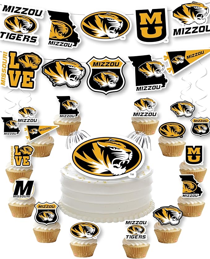 Missouri Party Supplies for Football, Birthday Gift, Graduation Party Banner and Cake Toppers (42 Pieces) (Mizzou Tigers)