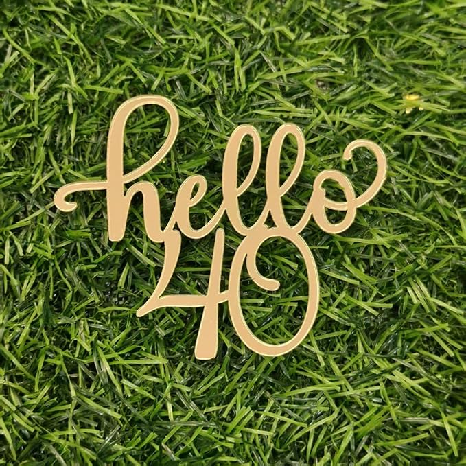 Gold Acrylic Hello 40 Cake Topper, Hello 40 Sign, 40th Birthday Party Cake Topper, Cheers to 40 Years Decorations, 40th Wedding Anniversary Cake Decor