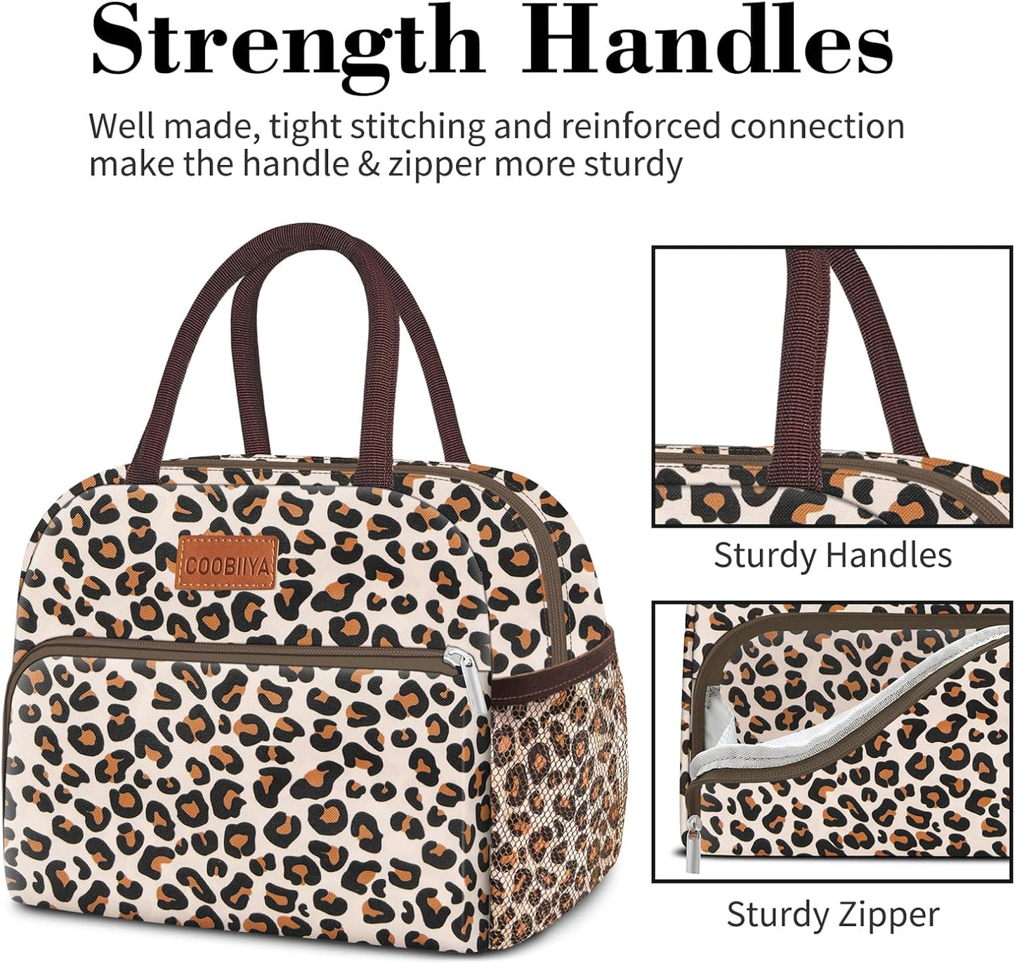 Coobiiya Lunch Bag box for Women, Small Cute Leakproof Lunch Pail Large Capacity Reusable Insulated Cooler Lunch Container for Work/Office/Picnic/Beach - leopard