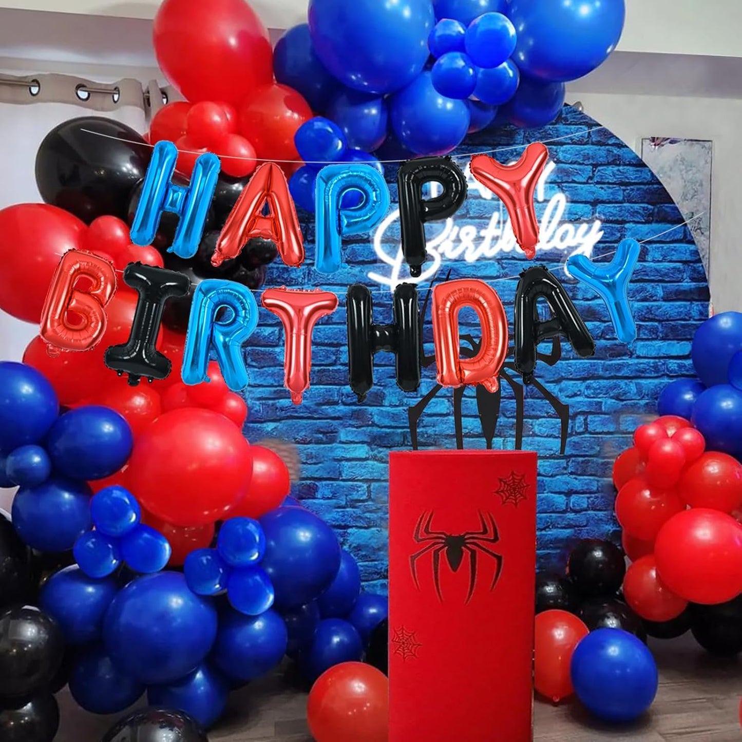 TONIFUL Happy Birthday Balloons with Ribbon Straw, 16 Inch Mylar Letters Birthday Sign Banner Bunting Reusable for Girls Boys Kids & Adults Party Decorations Supplies（Blue Red Black）