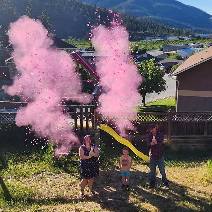 PrimePure Gender Reveal Confetti Cannon - Biodegradable Powder & Heart Shaped Confetti Poppers - Pink, 4 Pack - Baby Girl Gender Reveal Smoke Bombs - Powder Cannon Party Poppers Pink Party Supplies