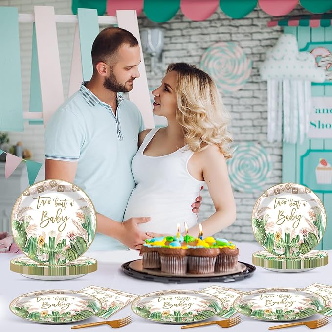 96Pcs Taco Baby Shower Party Supplies Taco Bout A Baby Paper Plates Napkins Cactus Baby Shower Party Decorations Gender Reveal Dinnerware Party Favor Taco Baby Shower Tableware Serves 24