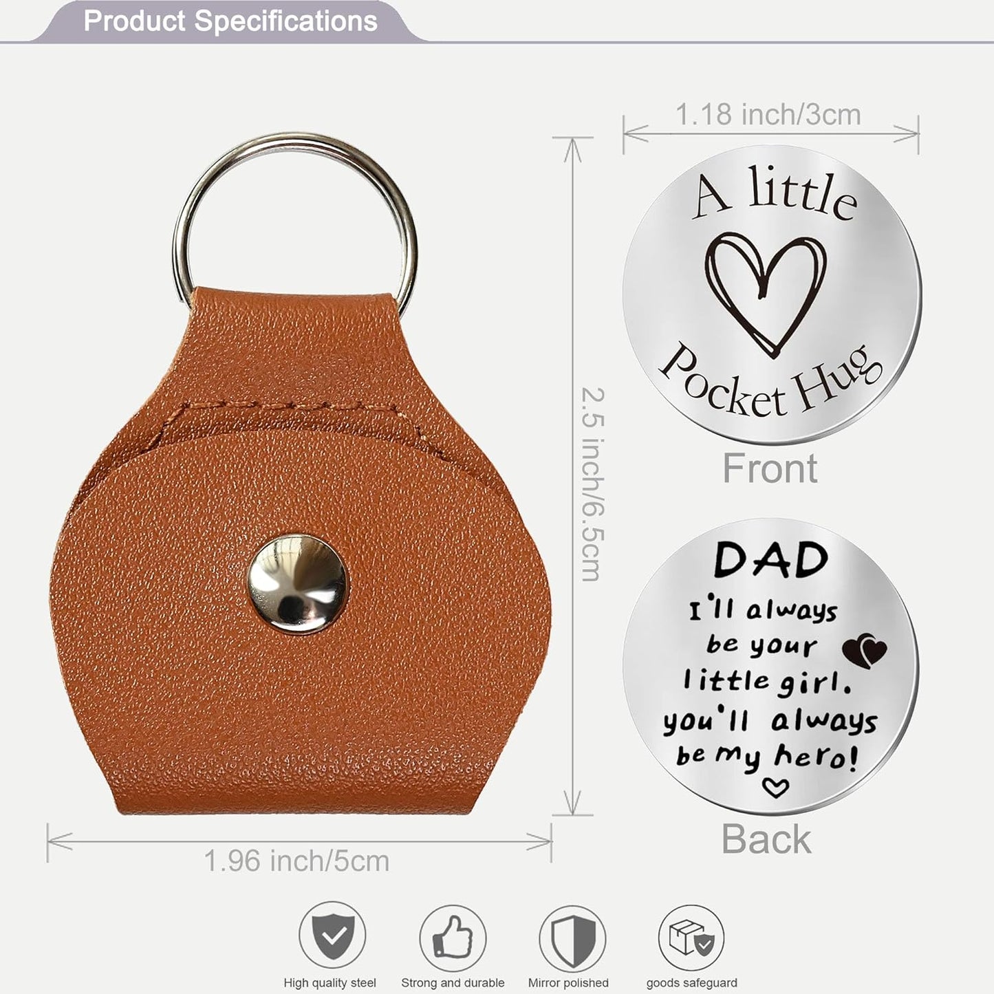 OUMILAN Pocket Hug Token Gifts for Men Boyfriend Girlfriend Inspirational Gift for Son Daughter Brother with Leather Keychain