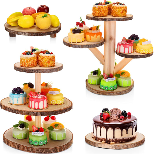 Set of 4 Christmas Rustic Wood Cake Stand Party Dessert Table Display Wooden Cupcake Stands Wedding Cake Stand Topper for Wedding Reception Event