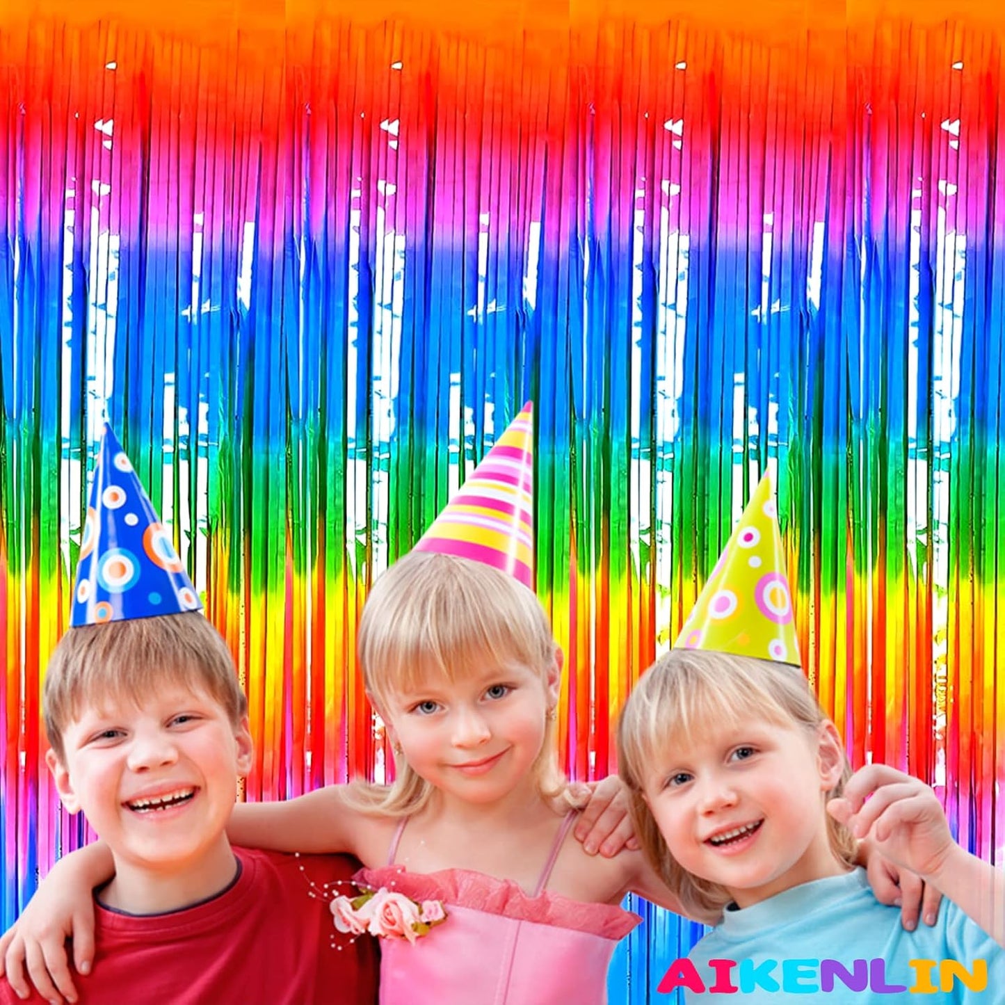 4 Pack 3.3Ft x 6.6Ft Rainbow Foil Fringe Curtain Backdrop, Colorful Metallic Tinsel Foil Fringe Streamers Curtains Background for Photo Booth, Birthday, Wedding, Halloween, Christmas Party Decoration