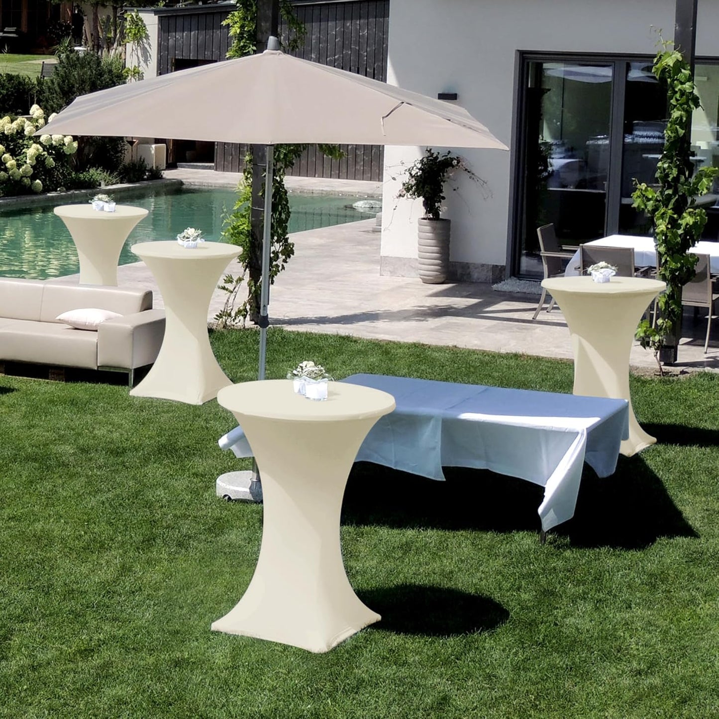 Cocktail Table Covers-Spandex Round High Top Table Cloths 4 Pack 32x43 Inch-Cream Stretch Fitted Bar Tall Tablecloth for Pub Bistro Highboy Party Event Banquet Height Folding Satnding Tables