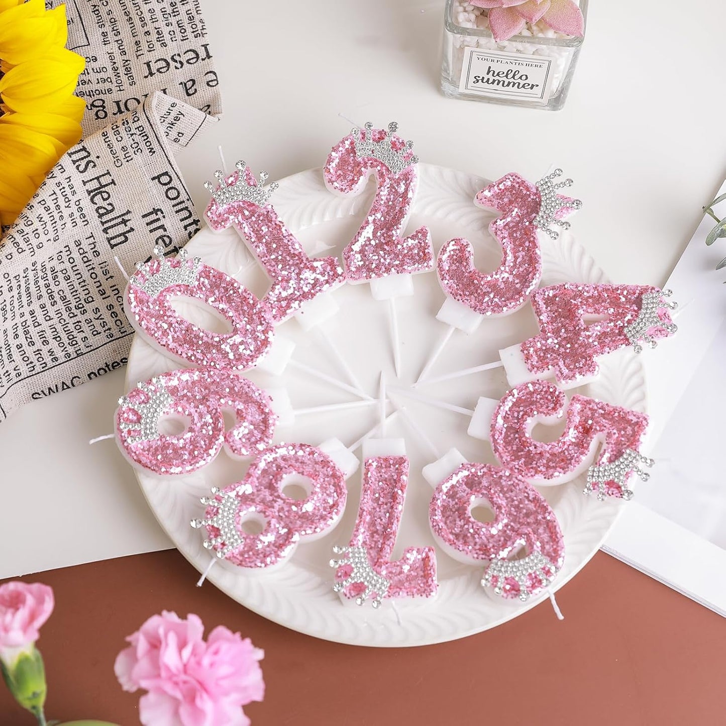 Birthday Number Candles,Pink Crown Birthday Candles for Cake,Glitter Number 3 Candle Cake Topper with Sequins for Girls,Women, Anniversary Celebrations Supplies (Pink 3)