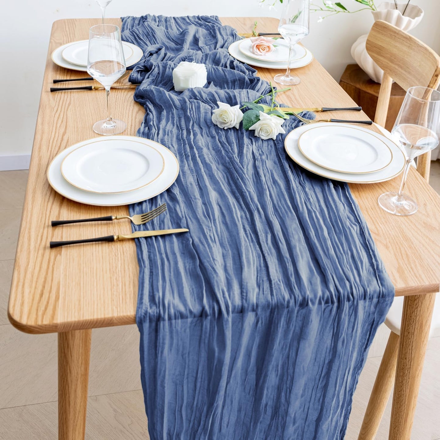 Wokceer Cheesecloth Table Runner 3Pack 10FT Blue Boho Gauze Fall Thanksgiving Cheese Cloth Table Runner for Party Long Rustic Sheer Table Runners for Baby Bridal Shower Wedding Easter Table Decor