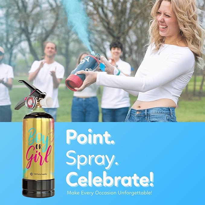 Blue Baby Gender Reveal Fire Extinguisher Smoke Bombs Powder Cannon Gold | 1 Blue | Fireworks Alternative | Biodegradable | Decorations for Photoshoots, Celebrations, Parties | TUR Party Supplies