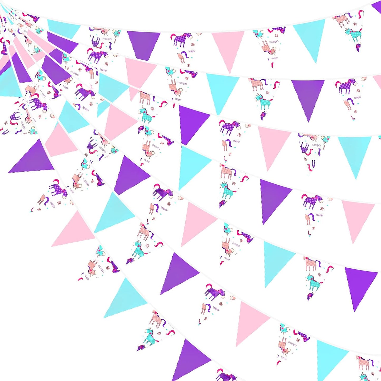 32Ft Pink Purple Blue Pennant Banner Fabric Triangle Flag Bunting Garland for Rainbow Theme Summer Decor Magical Birthday Wedding Party Home Outdoor Garden Hanging Decorations
