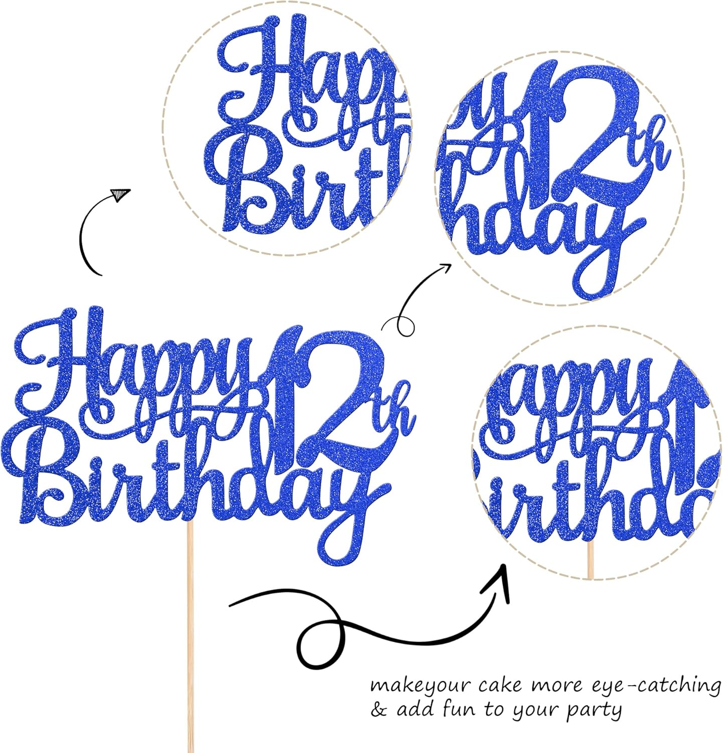1 PCS Happy 12th Birthday Cake Topper Glitter Cheers to 12 Years Birthday Cake Pick 12 Fabulous Cake Decoration for Happy 13th Birthday Theme Party Decorations Supplies Blue
