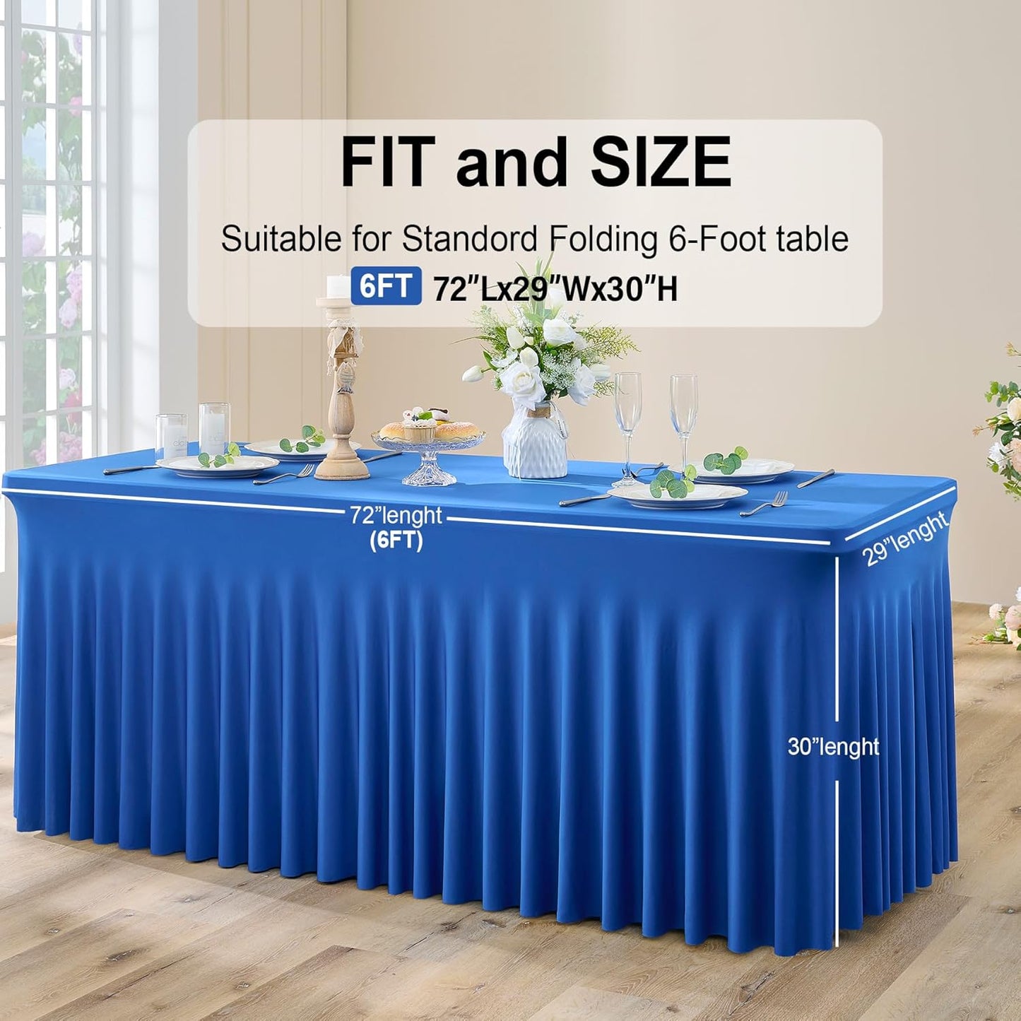 Outpain 6ft Spandex Table Cloth for Standard Folding Tables-6Pack Royal Blue Table Cloth Table Protector for Party, Wedding, Cocktail, Banquet, Festival