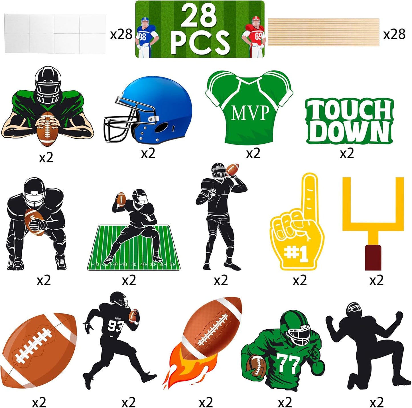 Football Birthday Party Centerpiece Sticks Rugby Ball Table Toppers Sports Theme Birthday Party Decoration Super Bowl Party Table Centerpieces for Football Touch Down Baby Shower Supplies