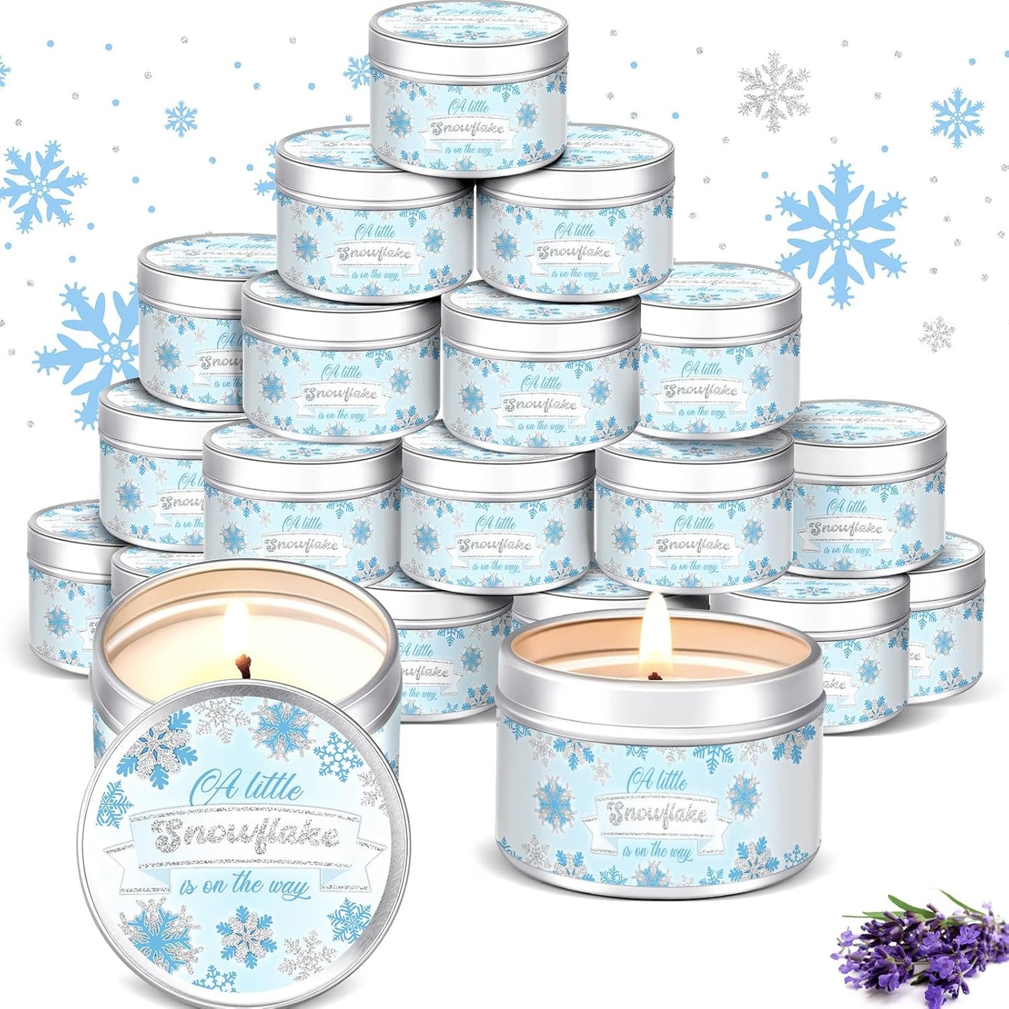 MTLEE 24 Pcs Snowflakes Baby Shower Party Favors Candles Lavender Scented Baby Shower Favors for Guests Rustic Tealights Candles Gender Reveal Return Gifts Girl Boy(1.2 Oz, Blue)