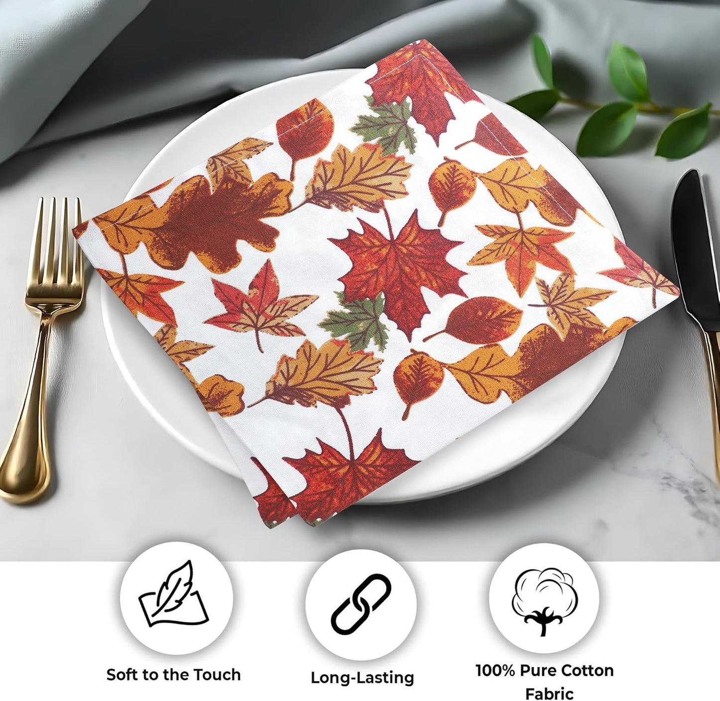 Urban Villa Fall Cloth Napkins Harvest Leaves Print 100% Cotton Absorbent Dinner Napkins (Set of 12) 20x20 Inches Thanks Giving Soft Durable Washable Reusable Ideal for Everyday Use Wedding Parties
