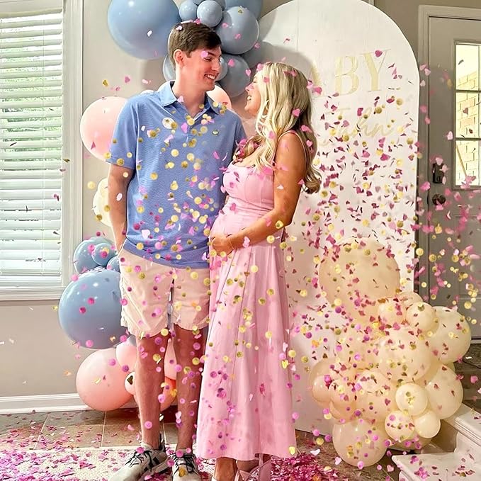 Gender Reveal Balloon Boy or Girl Balloon with Blue Pink Confetti for Baby Shower Gender Reveal Decortions,36 Inch Gold Balloon Perfect for Taking Photos and Videos