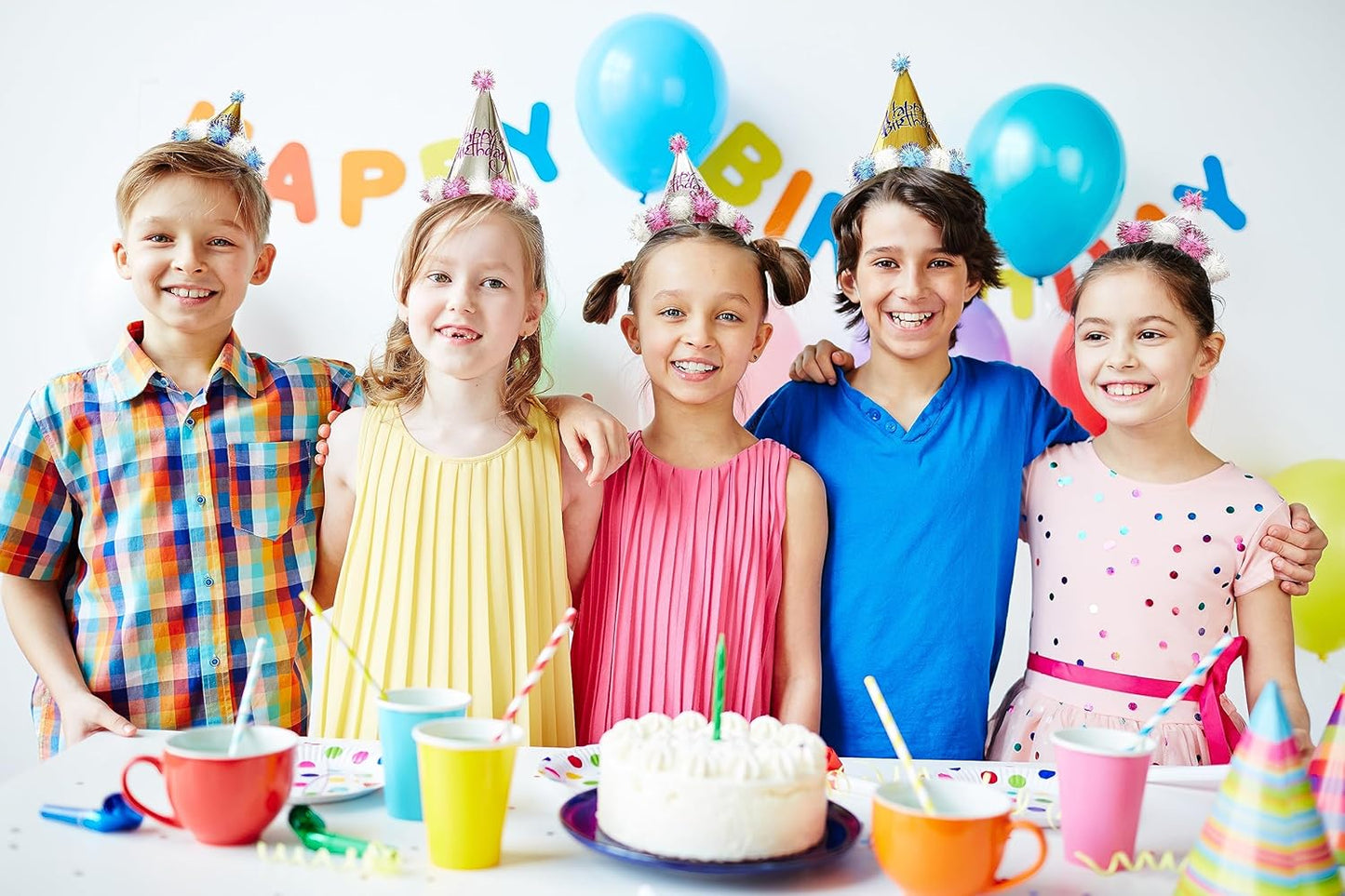 TSJ 10 PCS Happy Birthday Hats Cone Party Hats Birthday Party Hats for Kids Adults
