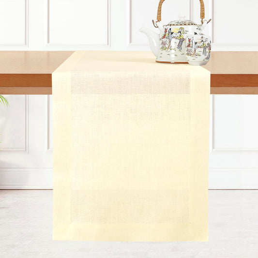 D'Moksha Homes Linen Vanilla Cream Table Runner 102 Inches Long - 100% Pure Linen Dining Table Runner 14 x 102 Inch for Fall, Autumn and Halloween - Machine Washable