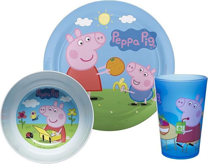 Zak Designs 5-Piece Dinnerware Set, Peppa Pig - Durable Plastic & Stainless Steel - Includes Tumbler, 8-Inch Plate, 6-Inch Bowl, Fork & Spoon - Suitable for Kids Ages 3+