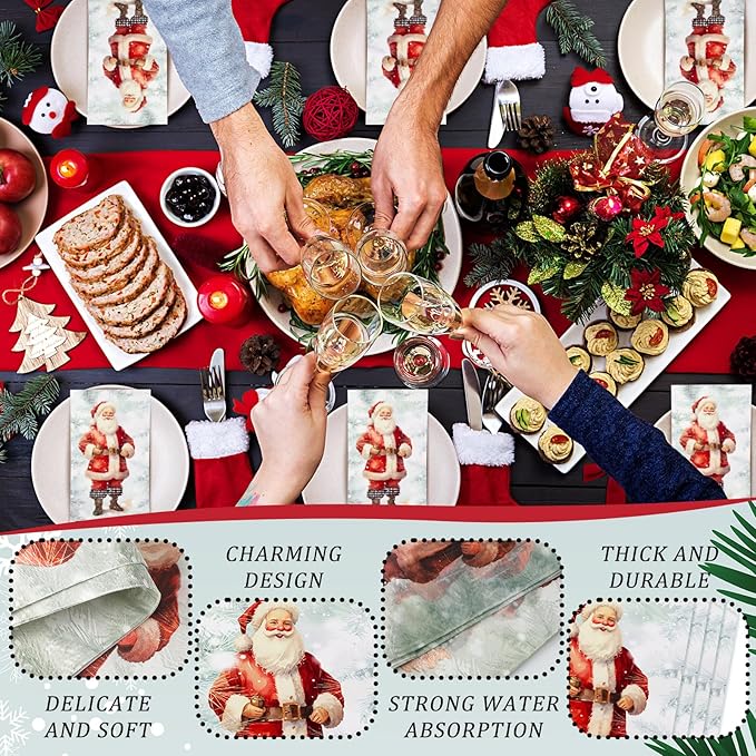 Karenhi 200 Pcs Christmas Napkins Disposable Hand Towels for Bathroom 2 Ply Santa Claus Decorative Paper Guest Towels Black and White Bathroom Guest Napkins Xmas Party Supply for Holiday Baby Shower