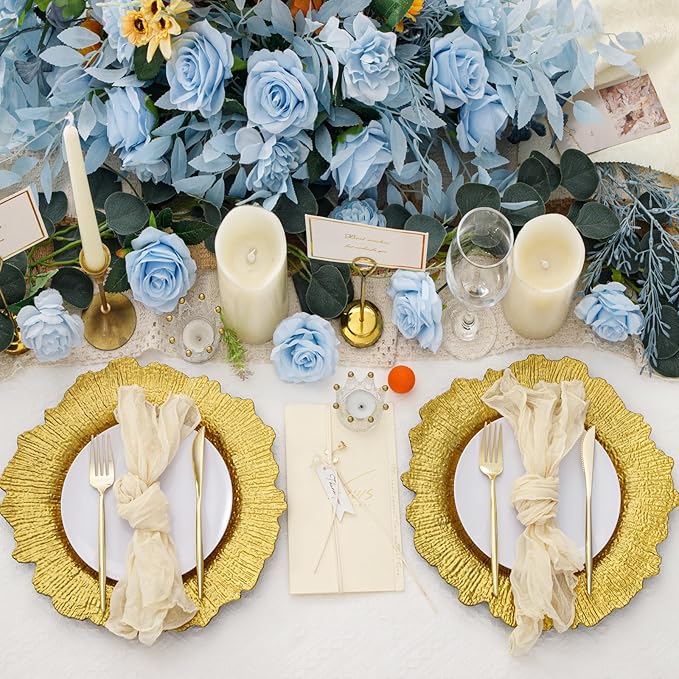 EI 6pcs Gold Charger Plates for Dinner,Gold Chargers Heavy Duty,Round Reef Table Charger Plastic Decorative Plate,Plastic Chargers with Reef Design For Wedding,Party,Afternoon Tea,Valentine's Day
