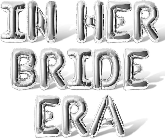 Letter Balloons - IN HER BRIDE ERA 16" Inch Alphabet Letters Foil Mylar Balloon Bachelorette Party Banner (Silver)