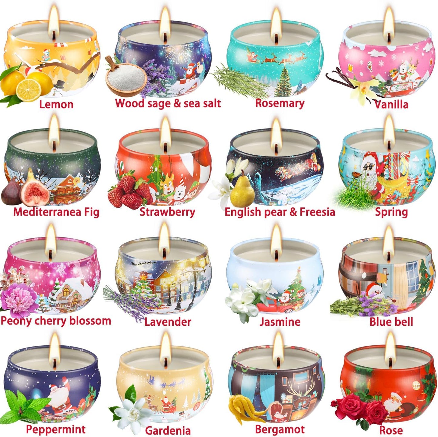 16PCS Scented Candles Christmas Gift Set, Natural Soy Wax 2.5oz Candles for Christmas Gift, 16 fragrances Flavor