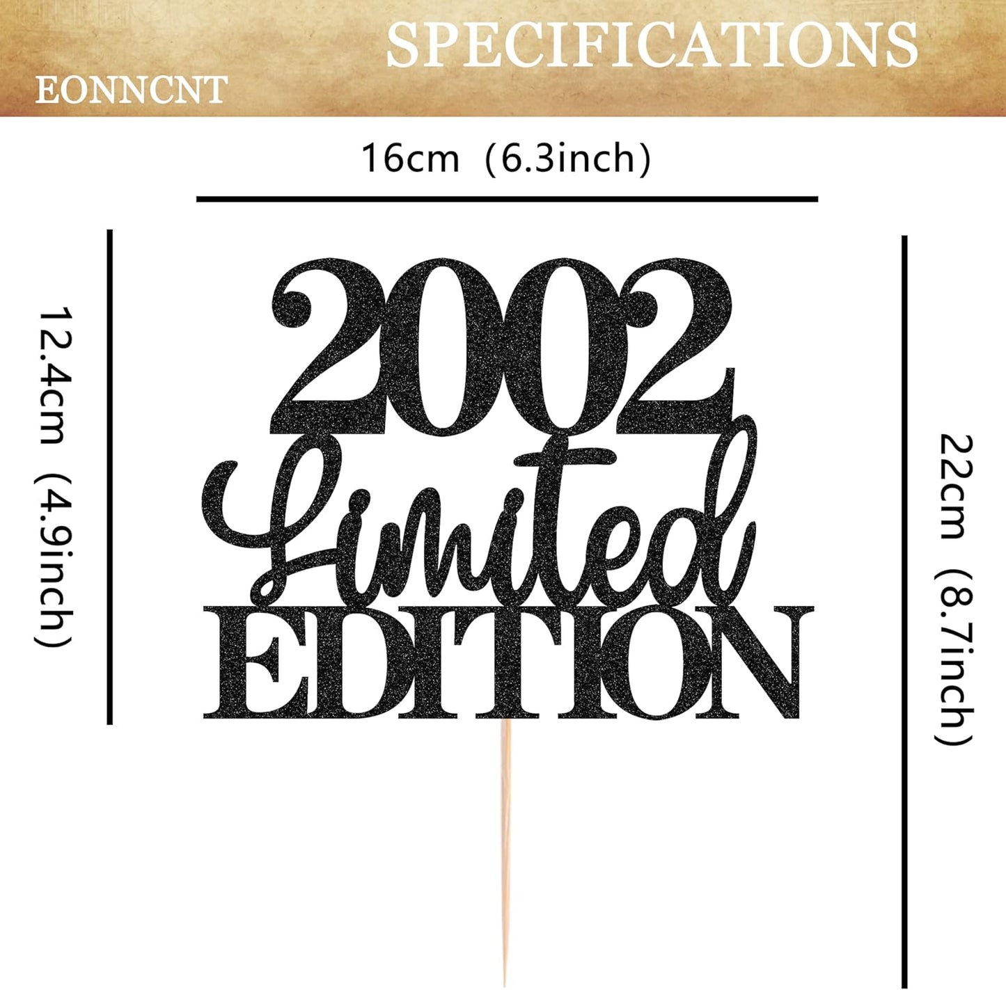 Limited EDITION 2002 Cake Topper - Black Glitter Happy 23rd Birthday Party Cake Decoration Supplies, Cheer to 23 Years Cake Bunting Decor for 23rd Birthday Party Photo Booth Props