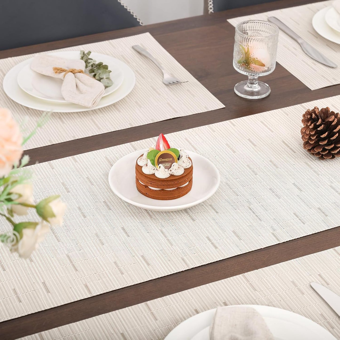 Myir JUN Table Runner, Vinyl Table Runner Indoor 55 Inch Long Arbitrarily Cropped Runner for Table Heatproof for Home Party (B-White, 12 x 55 inch)