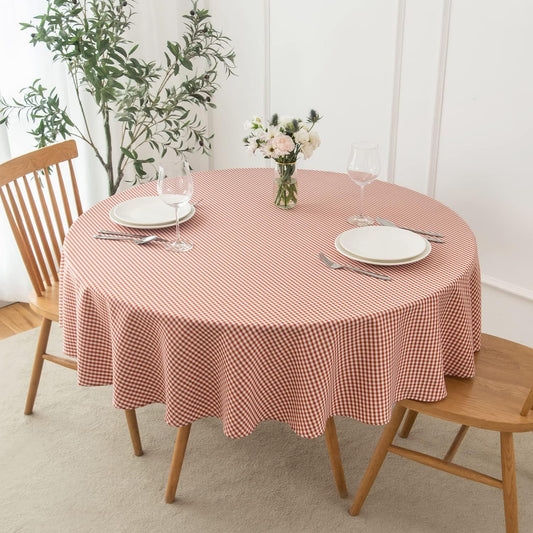 maxmill Round Checkered Tablecloth Spillproof Wrinkle Free Heavy Weight Gingham Table Cloth for Dining Room Circular Table Buffalo Plaid for Banquet Parties Holiday Dinner 70 Inch Rust White