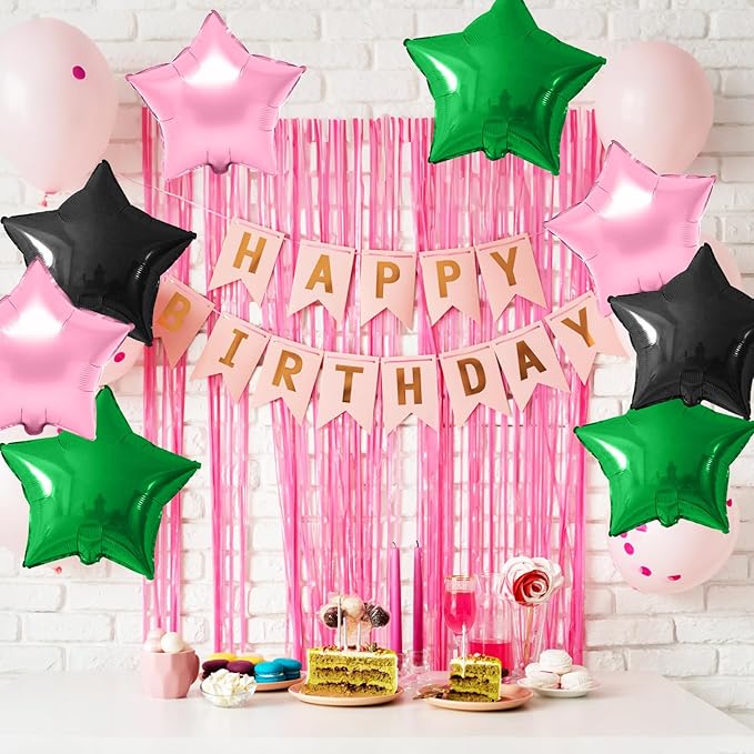 Pink Green Black Star Foil Balloon, 10PCS Halloween Foil Stars Shape Balloons, 18 Inch Large Metallic Stars Balloons Pentagram Balloon for Birthday, Princess, Baby Shower, Witch Party Decorations