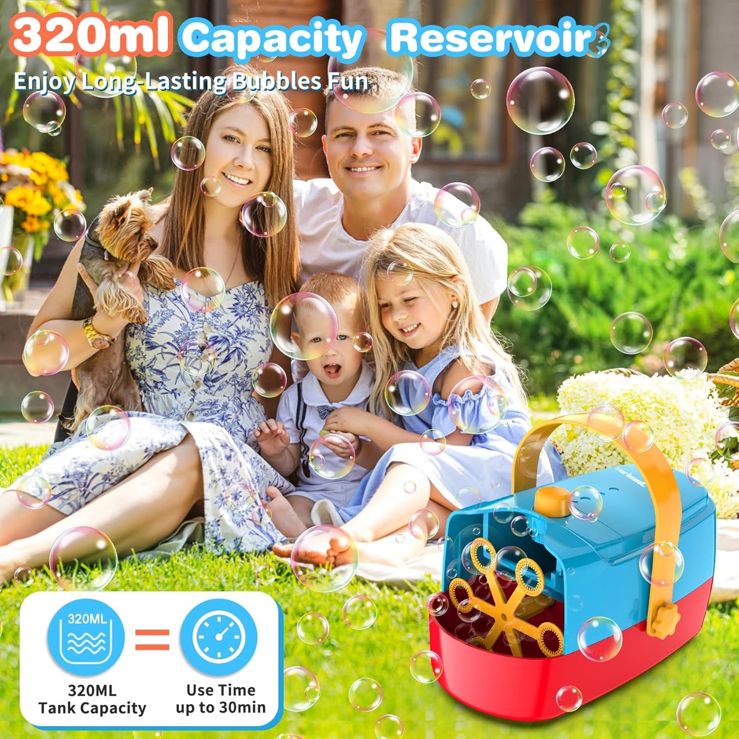 Bubble Machine Durable Automatic Bubble Blower, 18000+ Big Bubbles Per Minute Bubbles for Kids Toddlers Bubble Maker Operated by Plugin or Batteries Bubble Toys for Indoor Outdoor Birthday Party