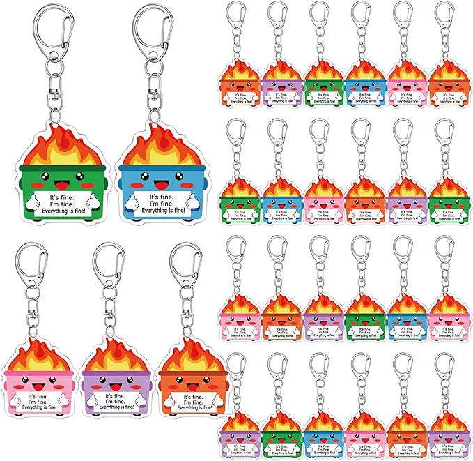 Kenning 50 Pcs Dumpster Fire Keychain Bulk Team Employee Appreciation Gifts Acrylic End of Year Graduation Positive Funny Gift for Coworker Family Friend