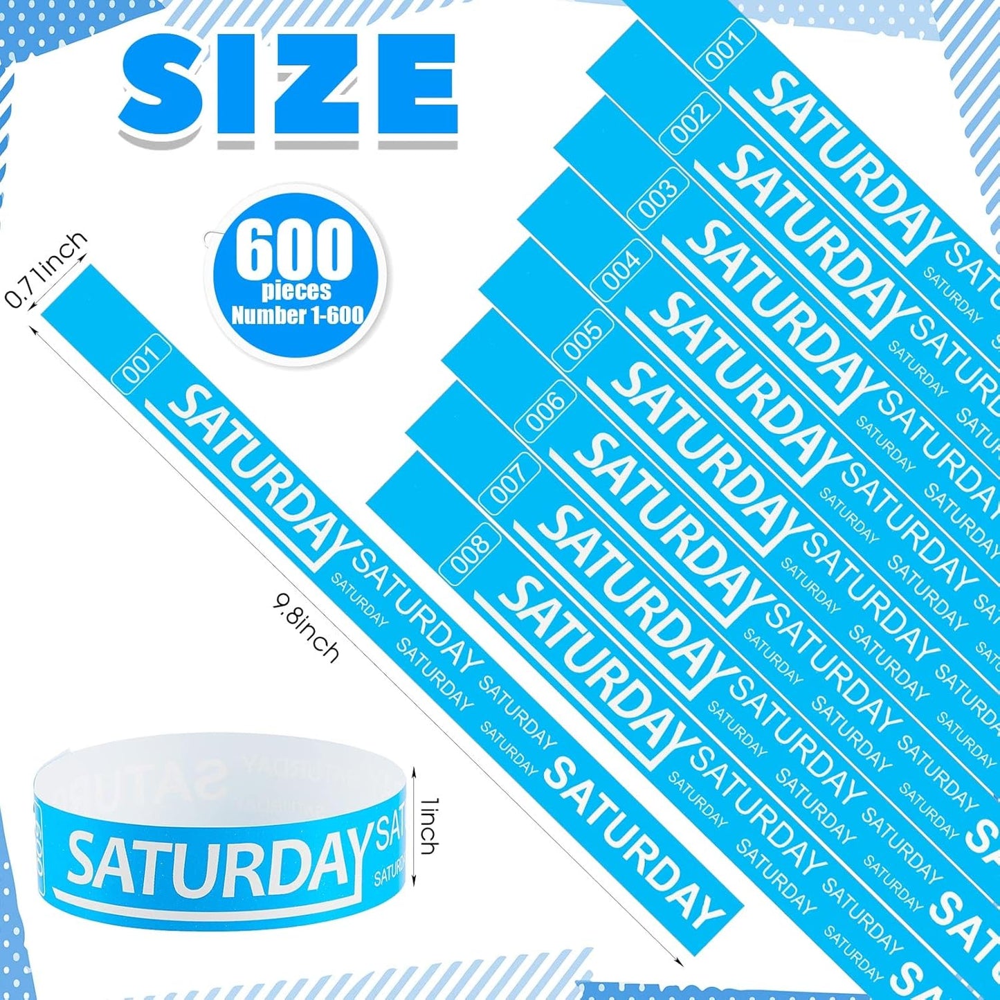 Henoyso 600 Pcs Saturday Paper Wristbands Event Admission Paper Bracelets Numbered Waterproof Party Armbands for Events Day of The Week(Blue)