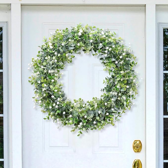 SOMYTING Faux Eucalyptus Garland 4 Pack Fake Vines Hanging Eucalyptus Babys Breath Greenery Garland Spring Garland for Mantle Table Wedding Backdrop Arch Party Wall Decor (4PCS)