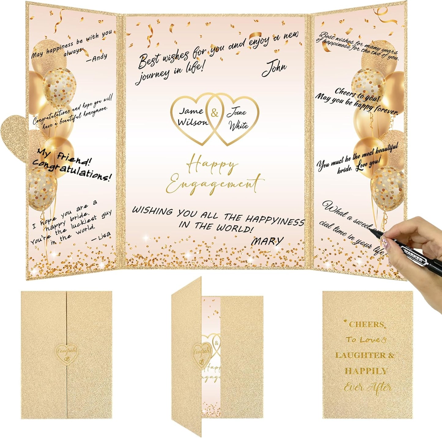 DARUNAXY Champagne Gold Engagement Party Decorations, Happy Engagement Alternative Signature Guest Book Just Engaged Gifts Almost Married Congratulations Engagement Signing Card Board Party Supplies