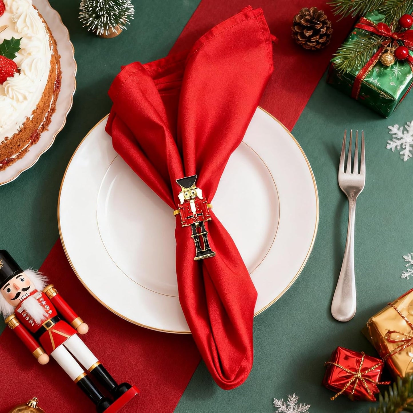 Christmas Nutcracker Napkin Rings Set of 6 for Thanksgiving New Year Xmas Wedding Banquet,Gold Nutcracker Solider Napkin Ring Holders for Baby Shower Brithday Family Gathering Table Decor