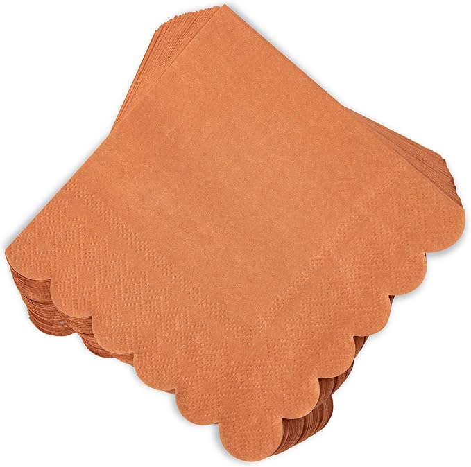 100 Pcs Terracotta Napkins Scalloped Edged Dessert Cocktail Napkins Folded 5 x 5 Inches Disposable Napkins for Dinner Wedding Birthday Party
