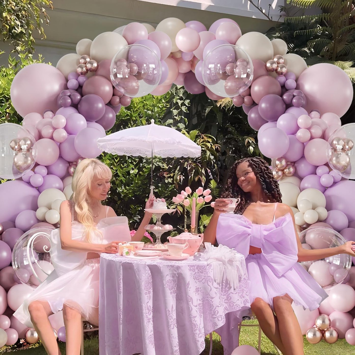 Purple Balloon Arch Kit 132Pcs purple and Pink Balloon Garland Arch Kit with Dusty Purple Light Pink Gold Pink White Clear Balloons for Birthday Baby Shower Bridal Shower Wedding Decorations
